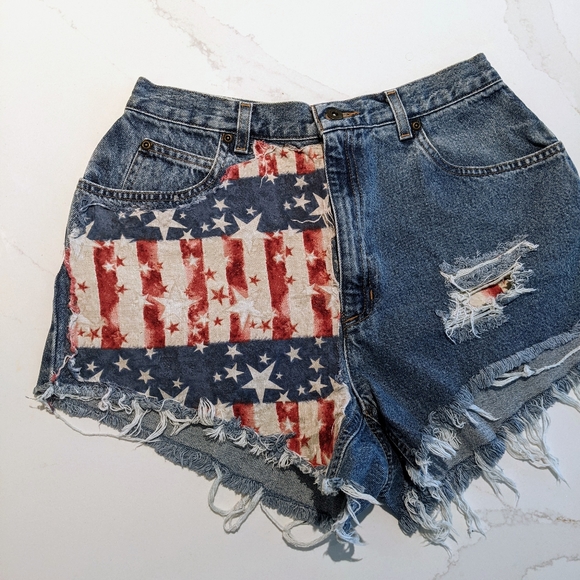 DIY Mom shorts, high rise jeans, America, red white blue, 4th of July, Halloween - Picture 3 of 8